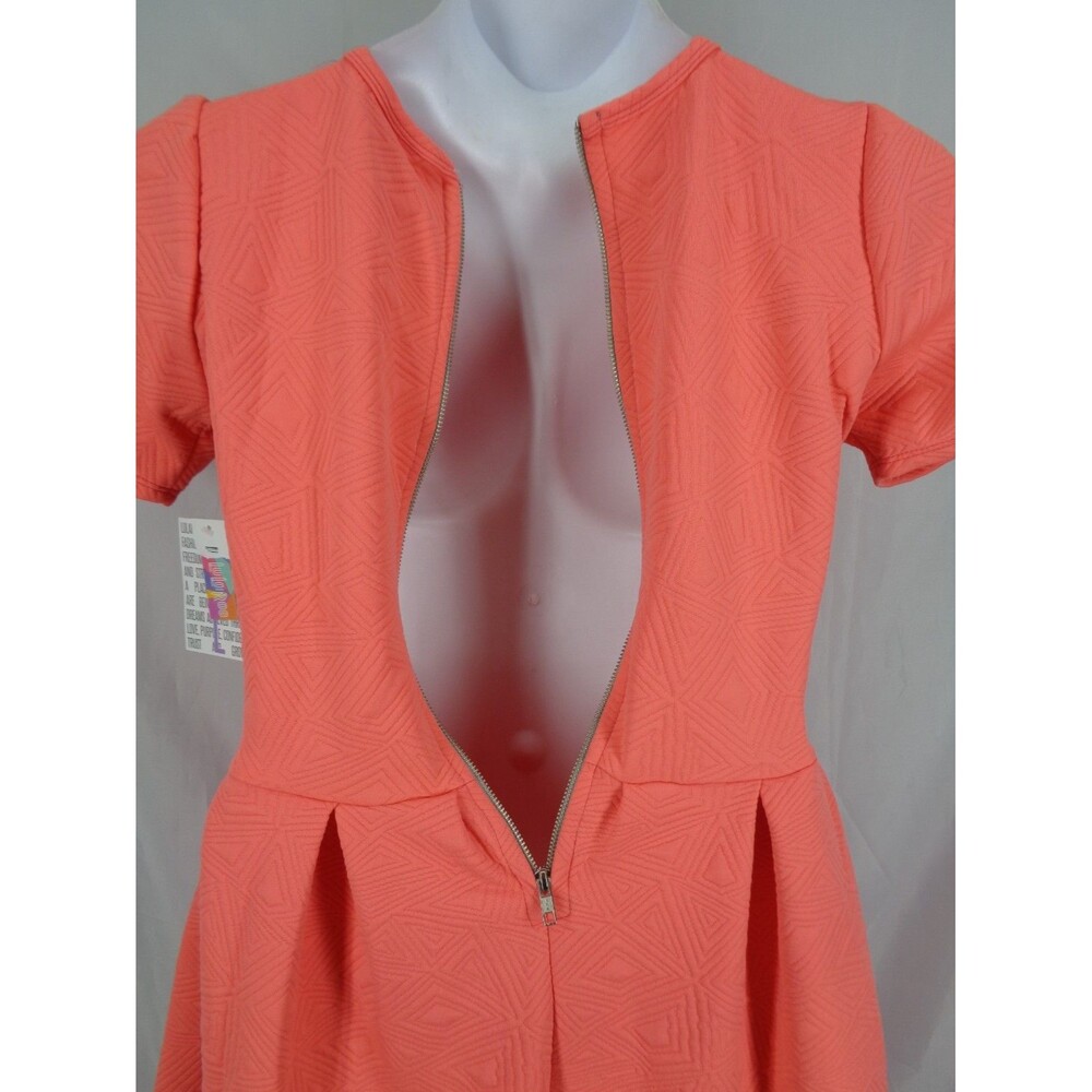 LuLaRoe Amelia Coral Dress Size Large Textured Geometric Triangle Diamond New - Picture 7 of 11
